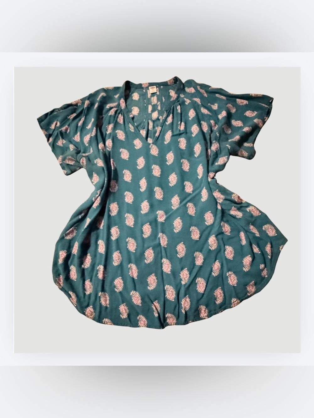 Old Navy Teal Blouse with Pink Paisleu Print, Sz XL